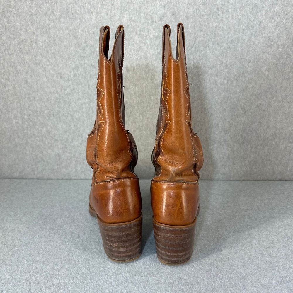 FRYE Sabrina Floral Inlay Campus Boots Brown Leather Western Womens Size 8B Vntg - Picture 9 of 16